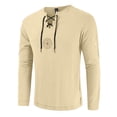 thumbnail image 4 of Casual Linen Shirts for Men Long Sleeve Button Up Loose Fit Breathable Summer Beach Henley Tunic Tee Lightweight Cotton Top Khaki 3XL, 4 of 7