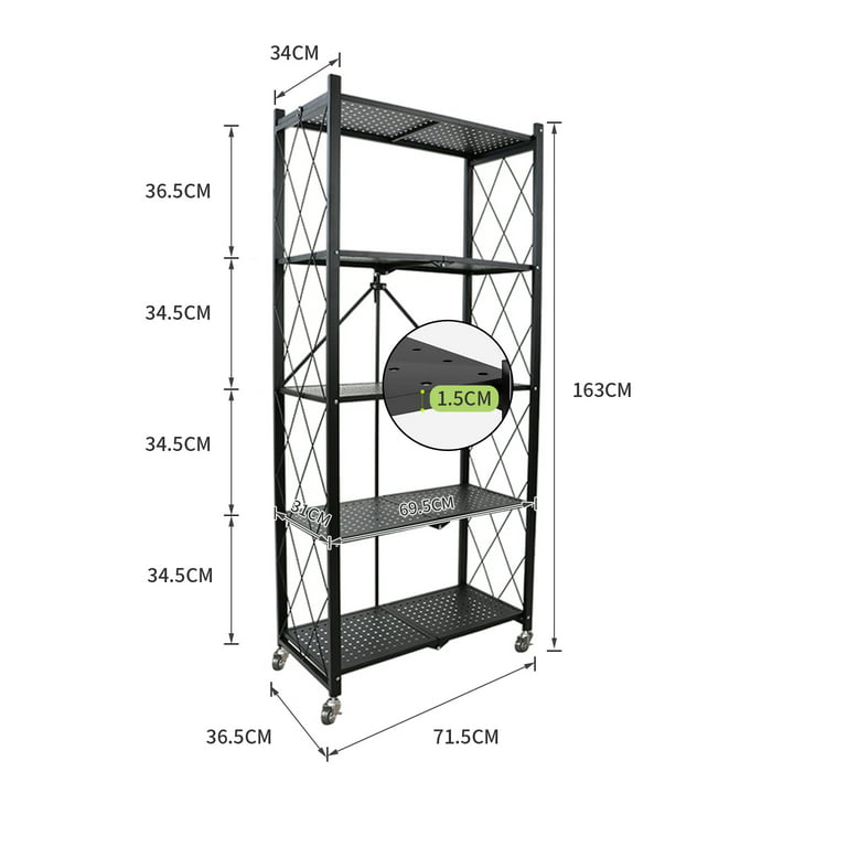 BENOSS Foldable Metal Heavy Duty Storage Shelves with Wheels, No Assembly  Folding Shelving Unit, Movable Storage Rack Great for Garage Kitchen Pantry