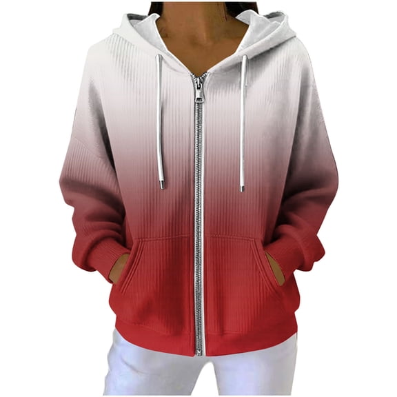 Zip Up Gradient Pullover for Women Casual Long Sleeve Hoodie Athletic Sweatshirts Drawstring with Hooded Sweatshirt with Pocket Holiday Outdoor Daily Basic Outfits