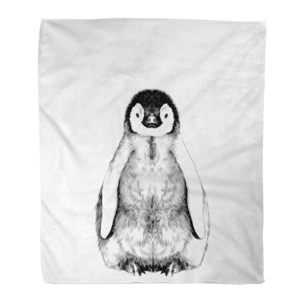 Cute Penguin Black and White Flannel Reversible Sherpa Throw Blanket Fuzzy and Soft Fleece Bed Blanket 