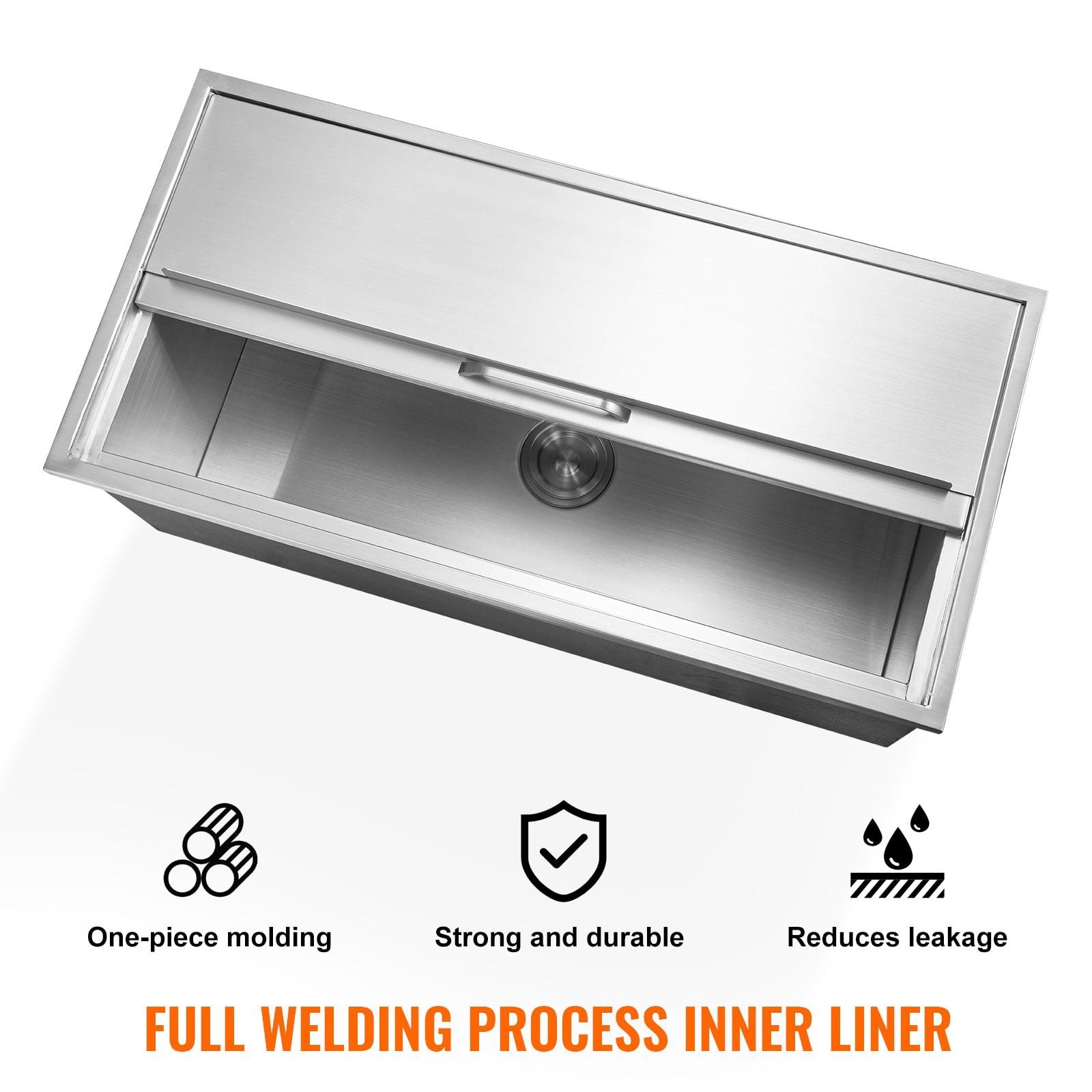 40.9 qt Stainless Steel Ice Bin, 36" Commercial Cooler w/Drain Pipe & Sliding Lid, for Cold Beer, Wine, Outdoor Kitchen