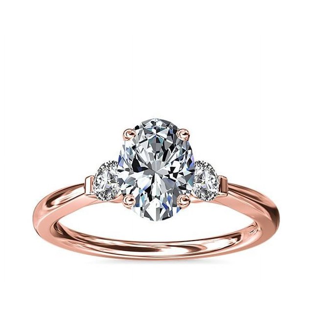 0.70 Carat Excellent Oval Cut Real Diamond Latest Design Three Stone Engagement Ring for Ladies Solid 14K Rose Gold Size 7.5