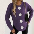 thumbnail image 4 of Zedker Casual Solid Color Fashion Three-Dimensional Decoration Crewneck Sweaters for Women, Comfy Loose Pullover Knitted Tops for Fall,Purple,M, 4 of 5