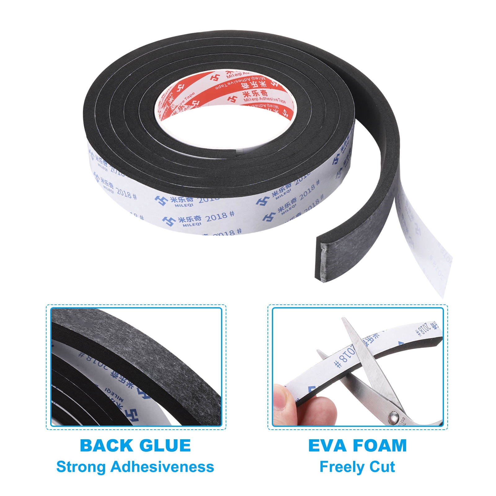 REGALWOVEN 2m/6.6ft Sealing Foam Tape 3cm Wide 10mm Thick Single Sided Weather Stripping Door Seal Strip Black, 2Roll