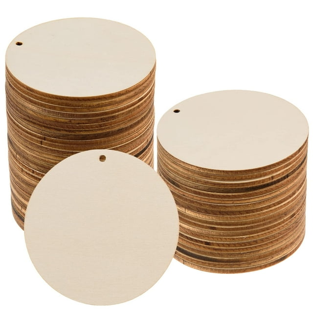 Círculos de madera AWIZOM de 7,5 cm, 120 unidades con agujeros para manualidades