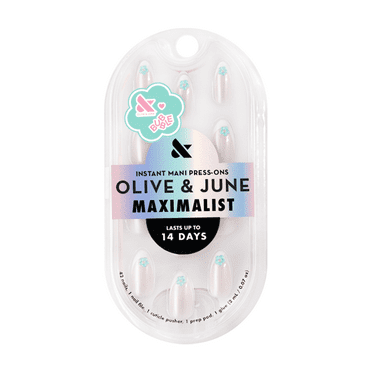 Olive & June   Bubble Instant Mani Medium Almond Press-on Nails, Puffy Flower Chrome French, 42 Pieces