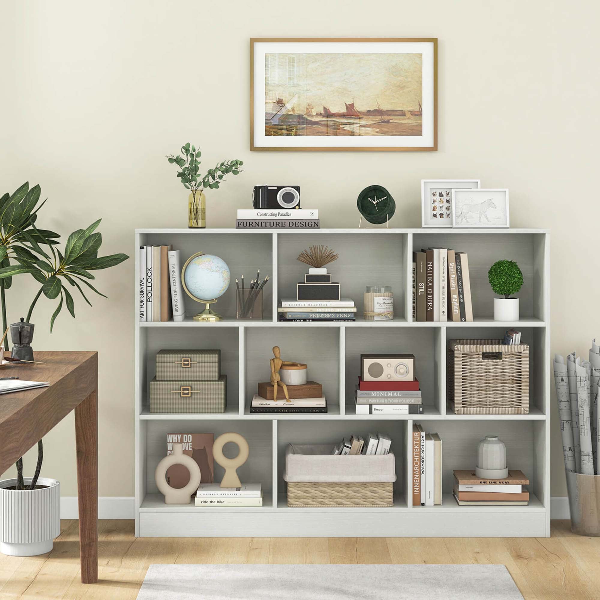 Costway 10-Cube Bookcase 41" Wooden Toy Storage Organizer for Kids Bookshelf White