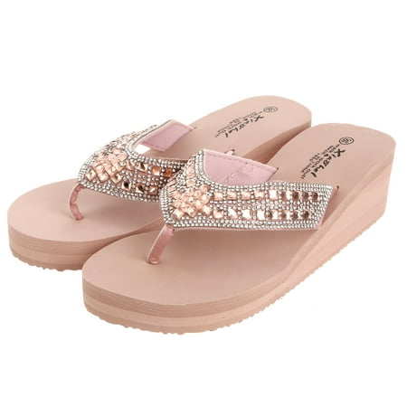 

1 Pair Non-slip Beach Shoes Slipsole Shoes Flops Pearl Diamond Shoes for Summer Women Wearing (Pink Size 38 23.5CM 6.5US 4UK 37.5EU 9.2355Inch)