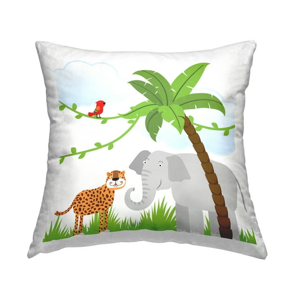 Stupell Industries Fun Cartoon Jungle Animals Decorative Printed Throw Pillow, 18 x 18