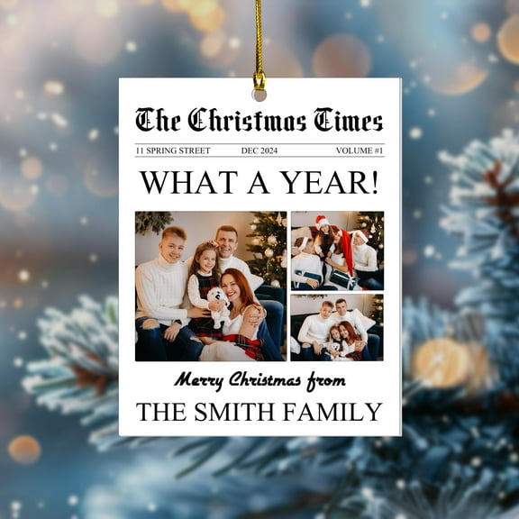 Personalized Christmas Magazine Photo Ornament, Family Photo Strip Acrylic Ornament, 4 inches