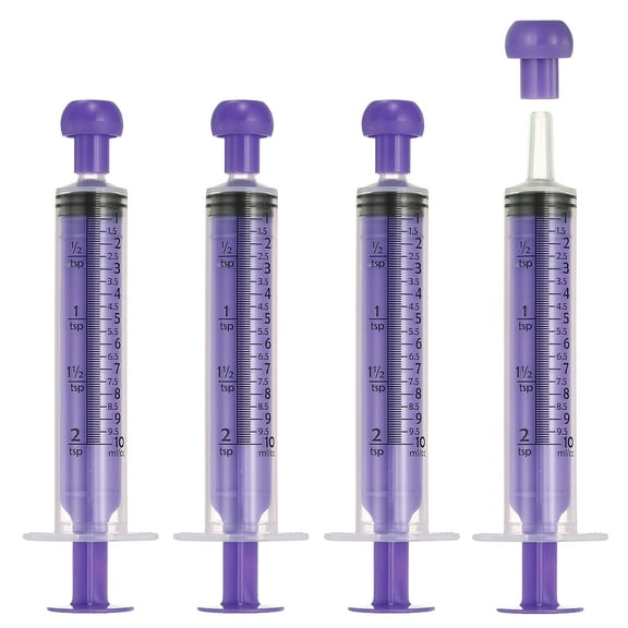 Uxcell Feeding Syringes with Cap Plastic Syringes Pet Feeding Measuring Tool No Needle, 10ml, Purple, 4 Pcs for Pets