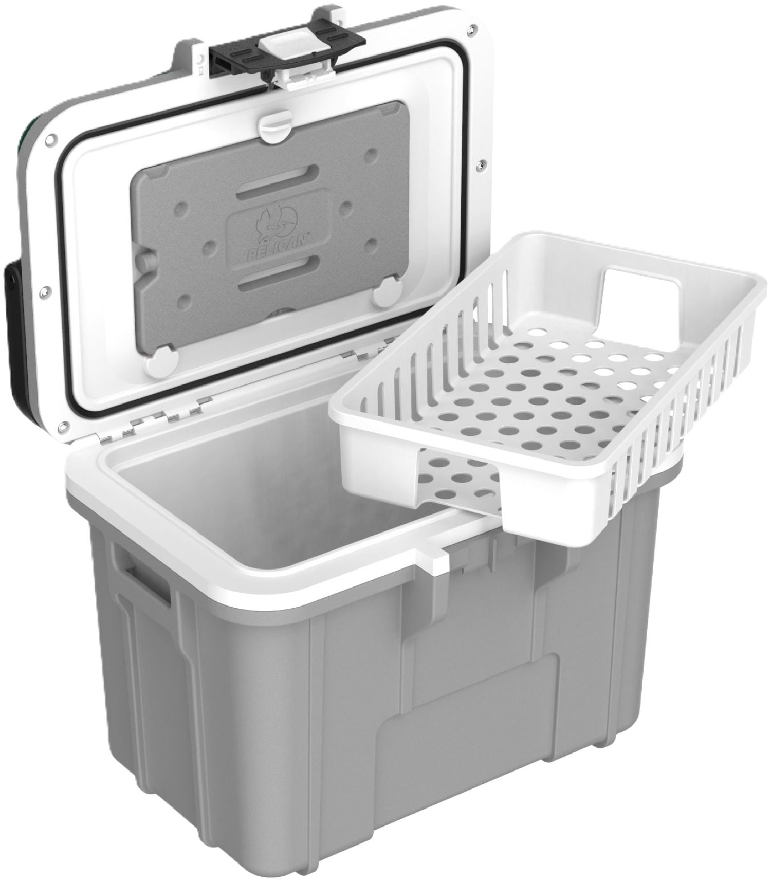 Pelican Personal 8 Qt Hard-Sided Cooler with Snap-in Ice Pack Bottle Opener, Cement and White