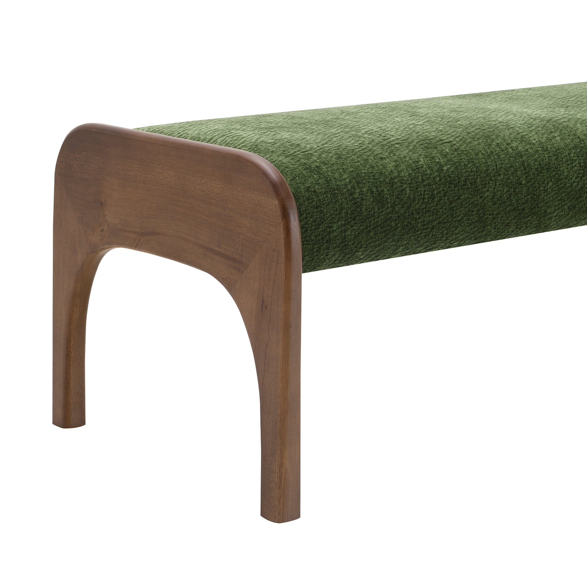 HOQBN Upholstered Long Bench, Modern Dining Bench with Soft Chenille Fabric &Rubber Wood Legs for Kitchen Table, Bedroom, Entryway Green