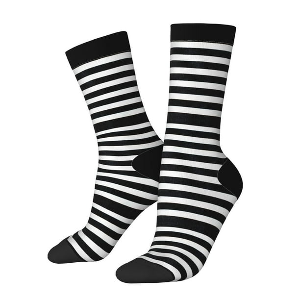 Balery Black And White Stripes Calcetas Largas con Estampado para Hombre y Mujer – Suaves y Transpirables, Talla Única (US 5-11)