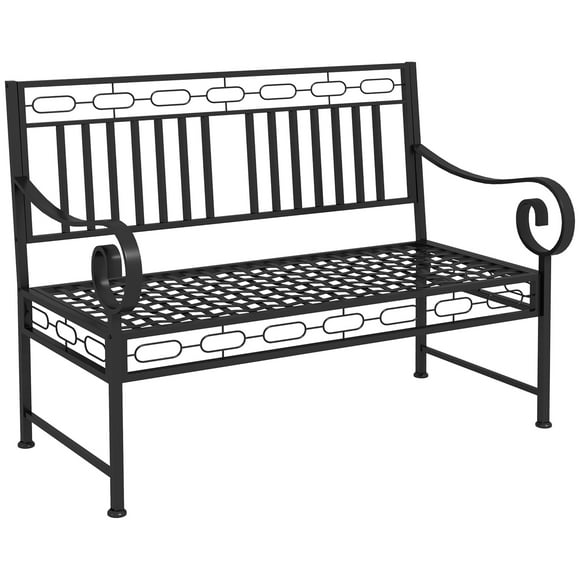 Outsunny 44" Garden Bench, Metal Park Bench with Decorative Backrest Black