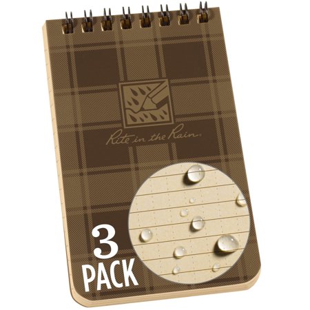 Rite in the Rain Weatherproof Top Spiral Notebook, 3 x 5, Brown and Tan Plaid Cover, Universal Pattern, 3 Pack (No. PL435-3)