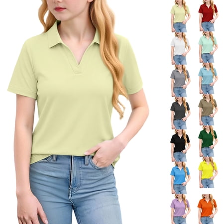 Lumtrix Girls Polo Shirts Short Sleeve Collar V Neck Shirts Sporty Fashion Lightweight Cute Tops Summer Active School Uniform Dark Green 140