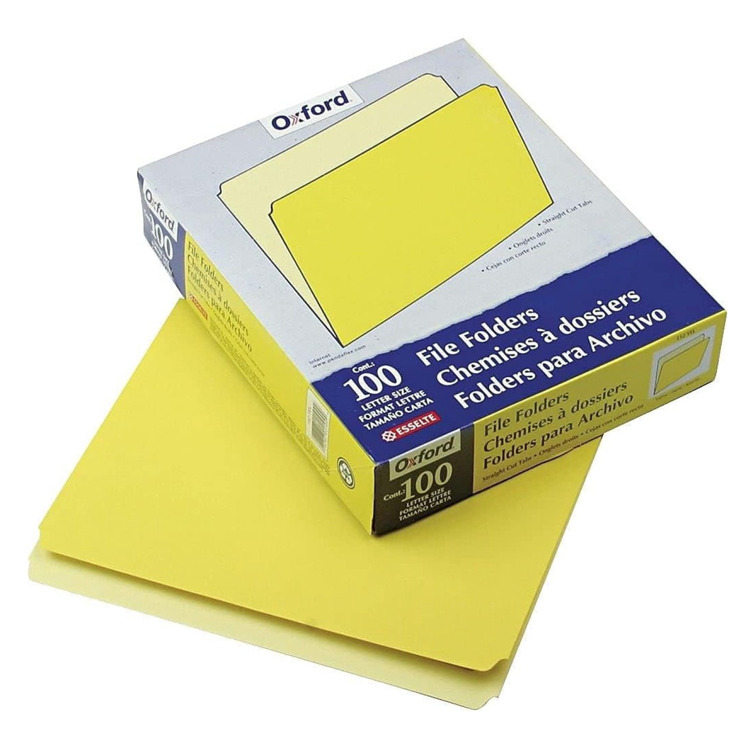 Yellow File Folders Letter Size 100 Pack - Two Tone Color Folders, Straight Cut, 1/3 Cut Tabs, Office Filing Organization Supplies