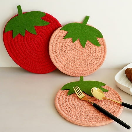 

Bcloud Woven Tea Coaster Fruit Shape Strong Water Absorption Cotton Rope Tasty Sweet Drink Woven Cup Pad for Cafes