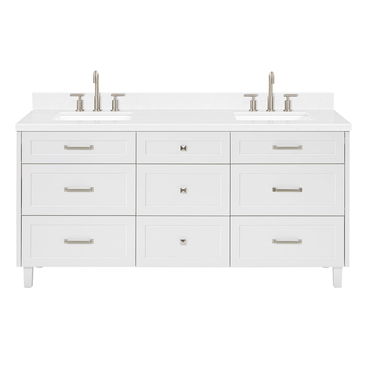 ARIEL Monroe 72 Inch Double Rectangle Sink Bathroom Vanity With Carrara White Quartz Countertop 1.5 Inch Edge In White
