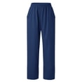 thumbnail image 3 of Pantalones mezclilla Gibobby mujer largos cintura elástica bolsillos sueltos color sólido azul marino S, 3 of 5