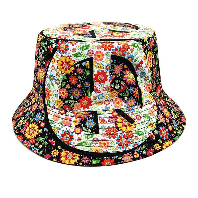 GPOECD Geometric Print European Style Flat Top Bucket Hat For Outdoor Sun Versatile Unisex Design Black,One Size