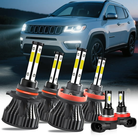 H11 9005 High&Low Beam for Jeep Compass 2014 2015 2016 2017 2018 2019 2020 LED Headlights Fog Lights 6pcs