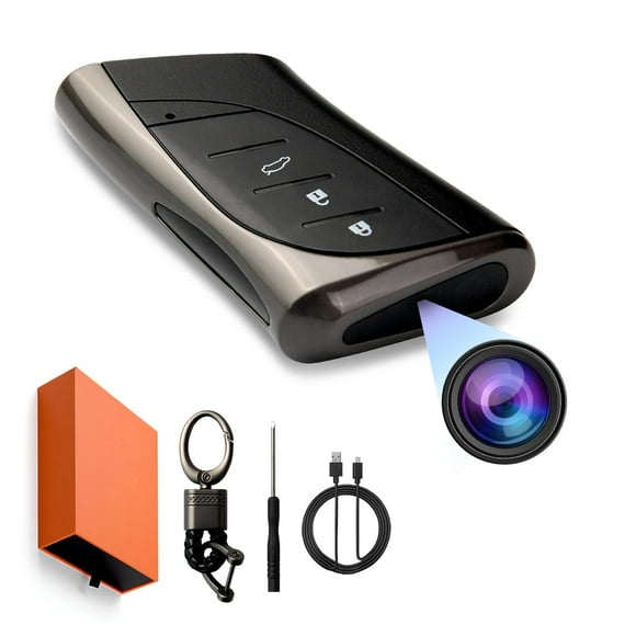 DAMOACAM QHD 2560x1440P Car Key 2K Hidden Camera Spy Camera Key fob Key Chain Concealed Lens No Red Light Wide-Angle Nanny Security Surveillance Cam U