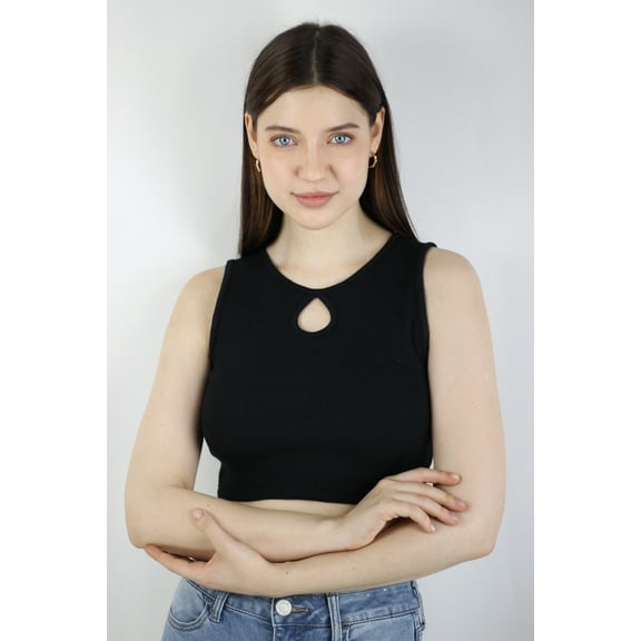 Artyska Women's Black Round Neck Keyhole Crop Top