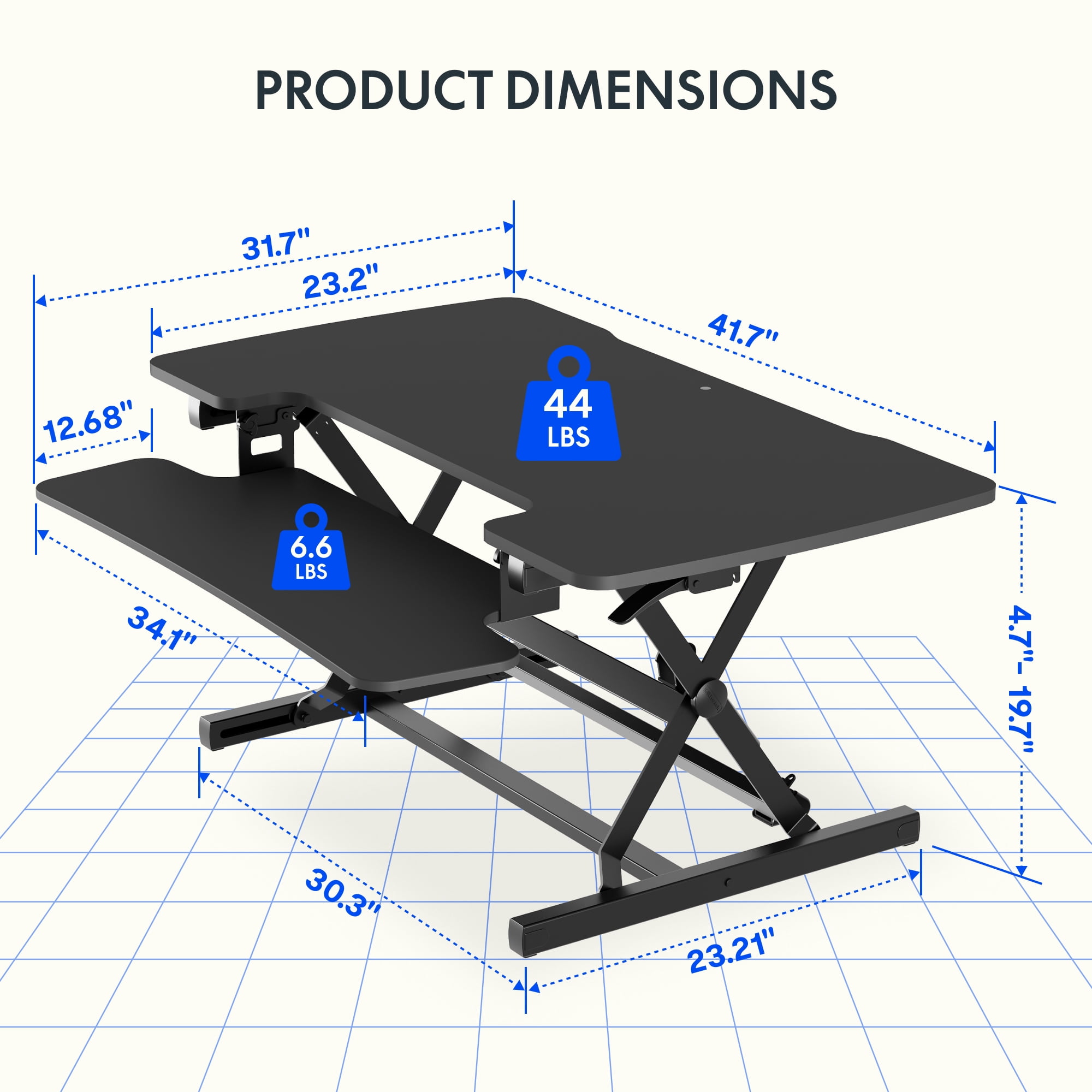 FLEXISPOT 42" Height Adjustable Stand Up Desk Converter - Smooth & Effortless Lift, Compatible with Dual Monitor Mount, Removable Keyboard Tray - Sit to Stand Riser, Black