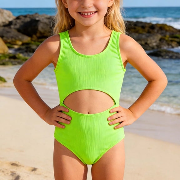 Xmyrz Toddler Girl Swimsuit One Piece Sporty Solid Cutout Open Back Bikini Girls Bathing Suits