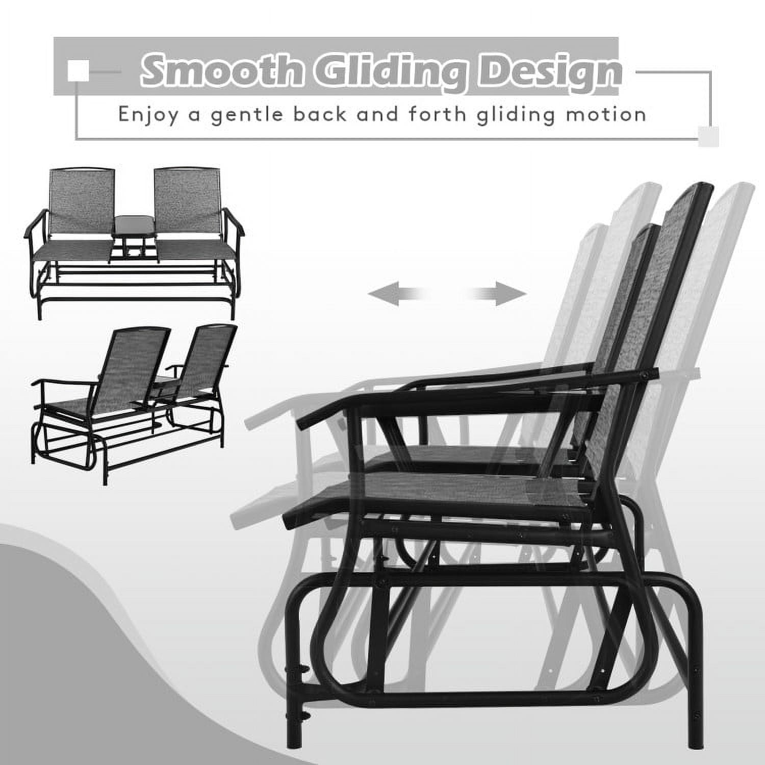 Aimee Lii Outdoor Patio Furniture Set, 2-Person Double Rocking Loveseat with Mesh Fabric and Center Tempered Glass Table, Gray
