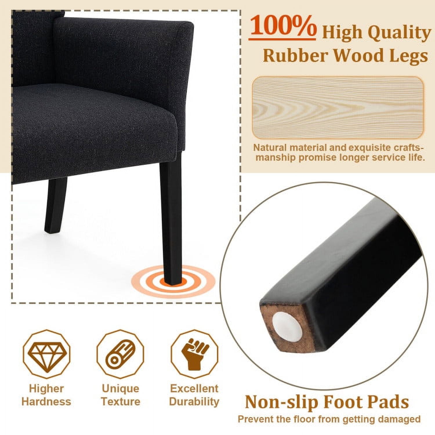 Finihen Upholstered Accent Armchair, Fabric Upholstered Executive Guest Armchair with Rubber Wood Legs, for Living Room, Bedroom, Reception Room, Black