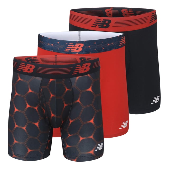 Calzoncillos tipo bóxer New Balance 6 para hombre, paquete de 3 unidades, color rojo y negro, talla L