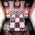 thumbnail image 4 of Meiyoeat Y2K Bow Cherry Checker Full Size Sheets for Women Girls, Black Pink Princess Style Bed Sheets, 4 Pieces, 4 of 5