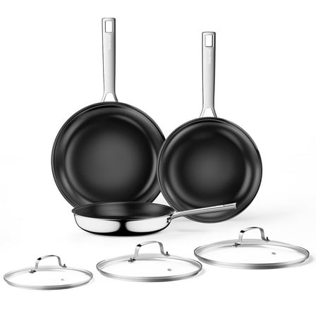 Innerwell 6Pcs Stainless Steel Nonstick Ceramic Frying Pan Set Skillet W/Glass Lid Kitchen Cooking Pan Set