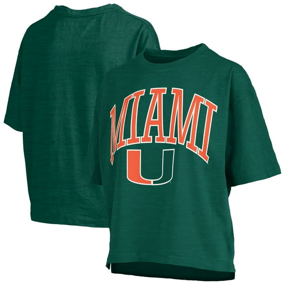 Women's Pressbox Green Miami Hurricanes Nelson Arch Over Logo Waist Length Oversized Slub T-Shirt