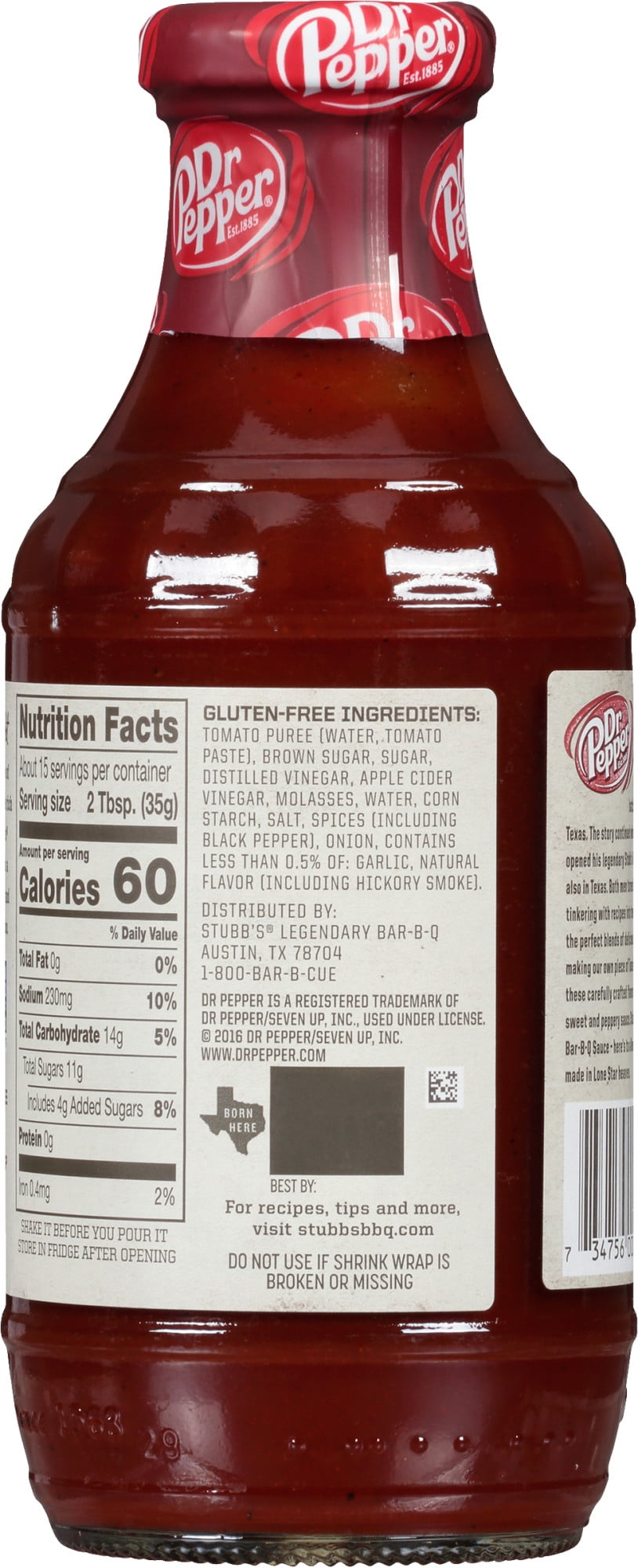 Stubb's Gluten Free Dr Pepper Barbecue Sauce, 18 oz Bottle