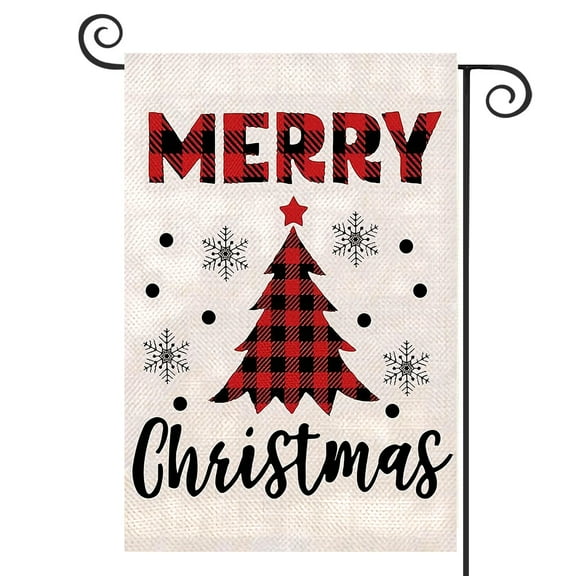 DMERBYL Merry Christmas Garden Flag, Decorative Xmas Outdoor Flag Sign Buffalo Check Plaid Tree, Rustic Burlap House Yard Garden Flag Winter Outside Decoration Seasonal Home Decor Flag 12 x 18