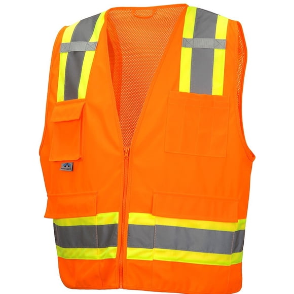Pyramex RVZ2420 Series Class 2 Surveyor's Safety Vest with 6 Pockets, Hi Vis Orange, 2X Large