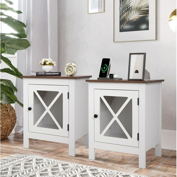 SYNGAR White Farmhouse Nightstand Set of 2, Rustic Side Table End Table