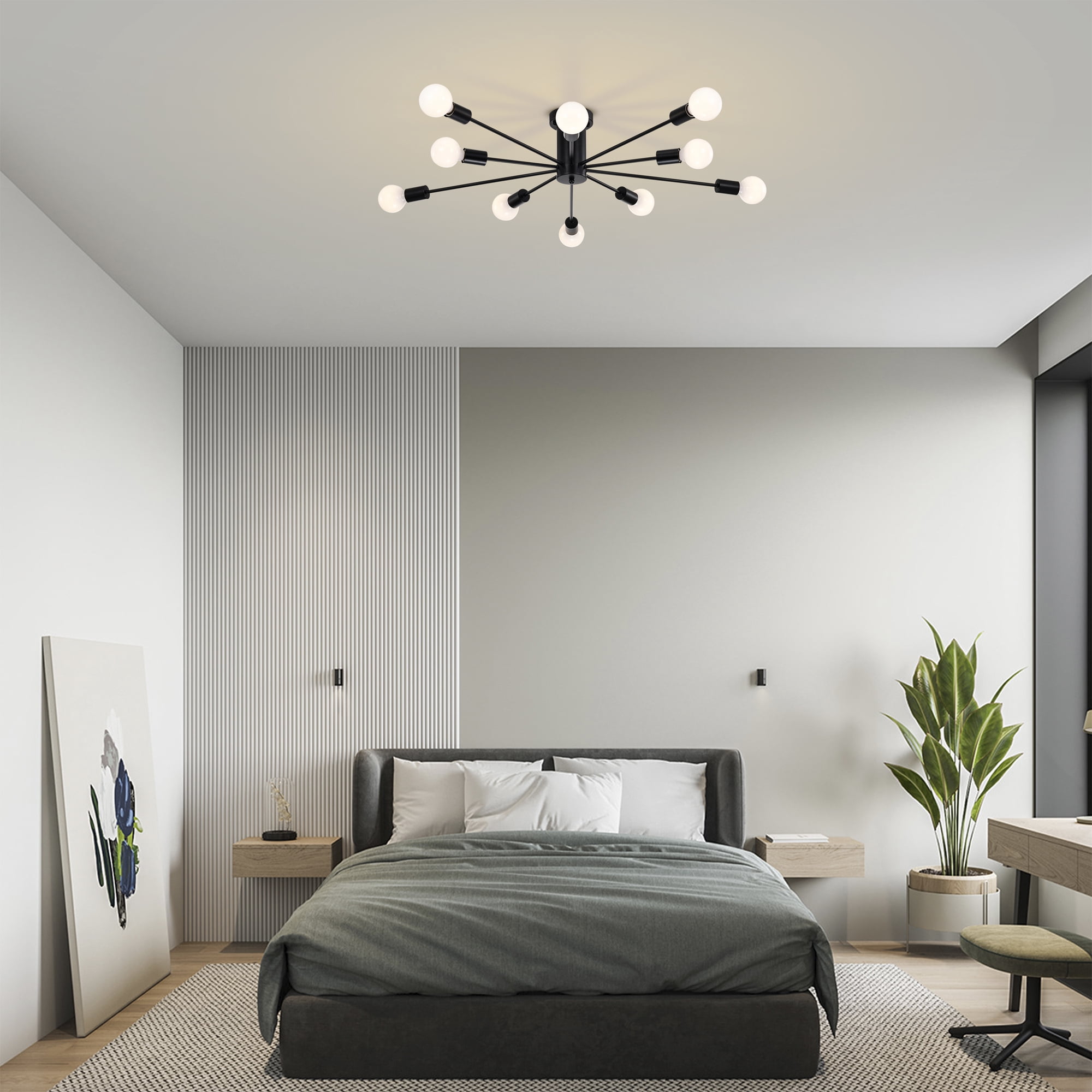 Pimlin 38 in. 10-Light Indoor Matte Black Finish Semi-Flush Mount Ceiling Light