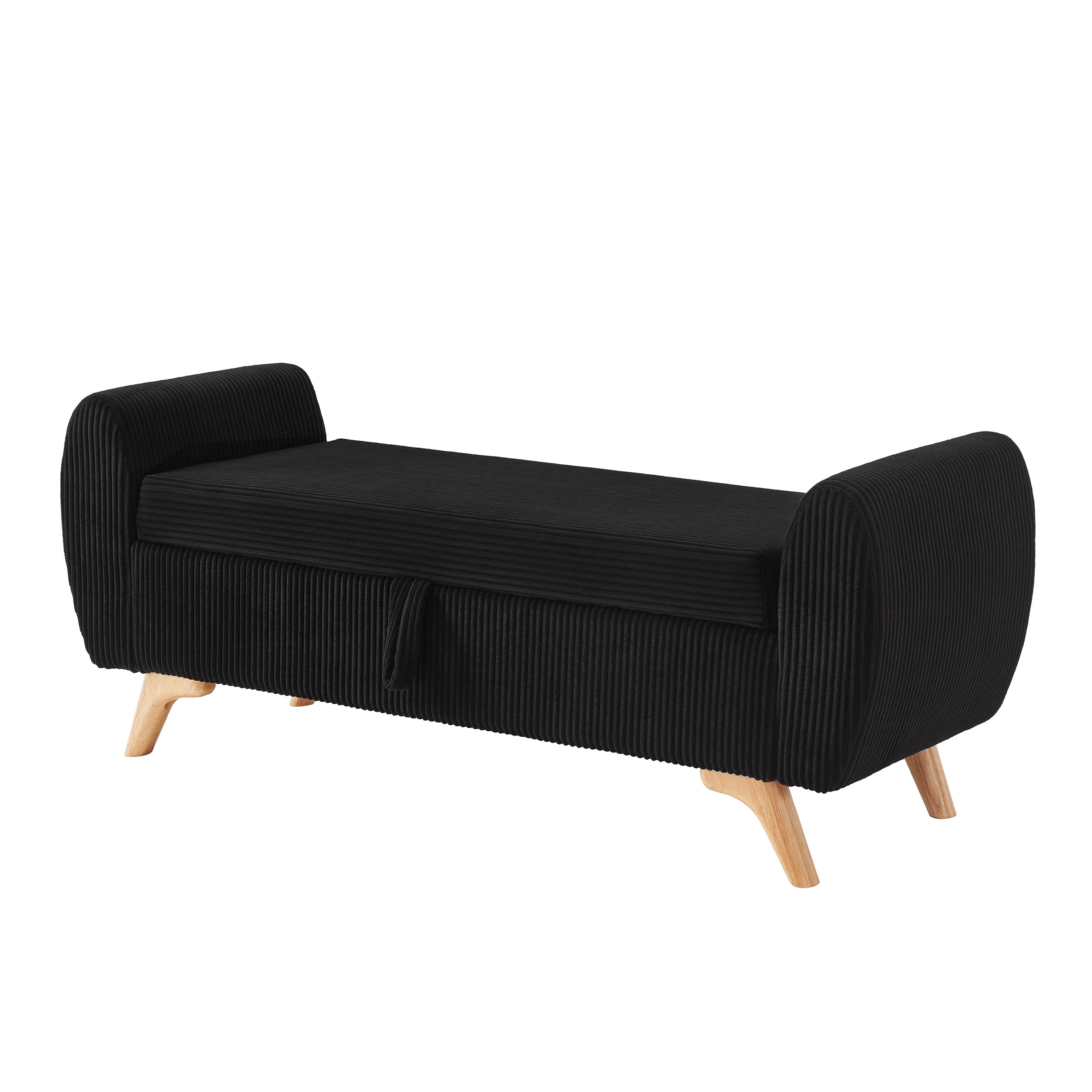 Storage Bed Bench 57 Inch, Corduroy Upholstered Bench with Flip Top Storage for Bedroom Hallway, Black