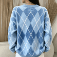 thumbnail image 4 of Women Argyle Sweater Oversized Knit Pullover Crewneck Colorblock Long Sleeve Cozy Fall Winter Tops, 4 of 4