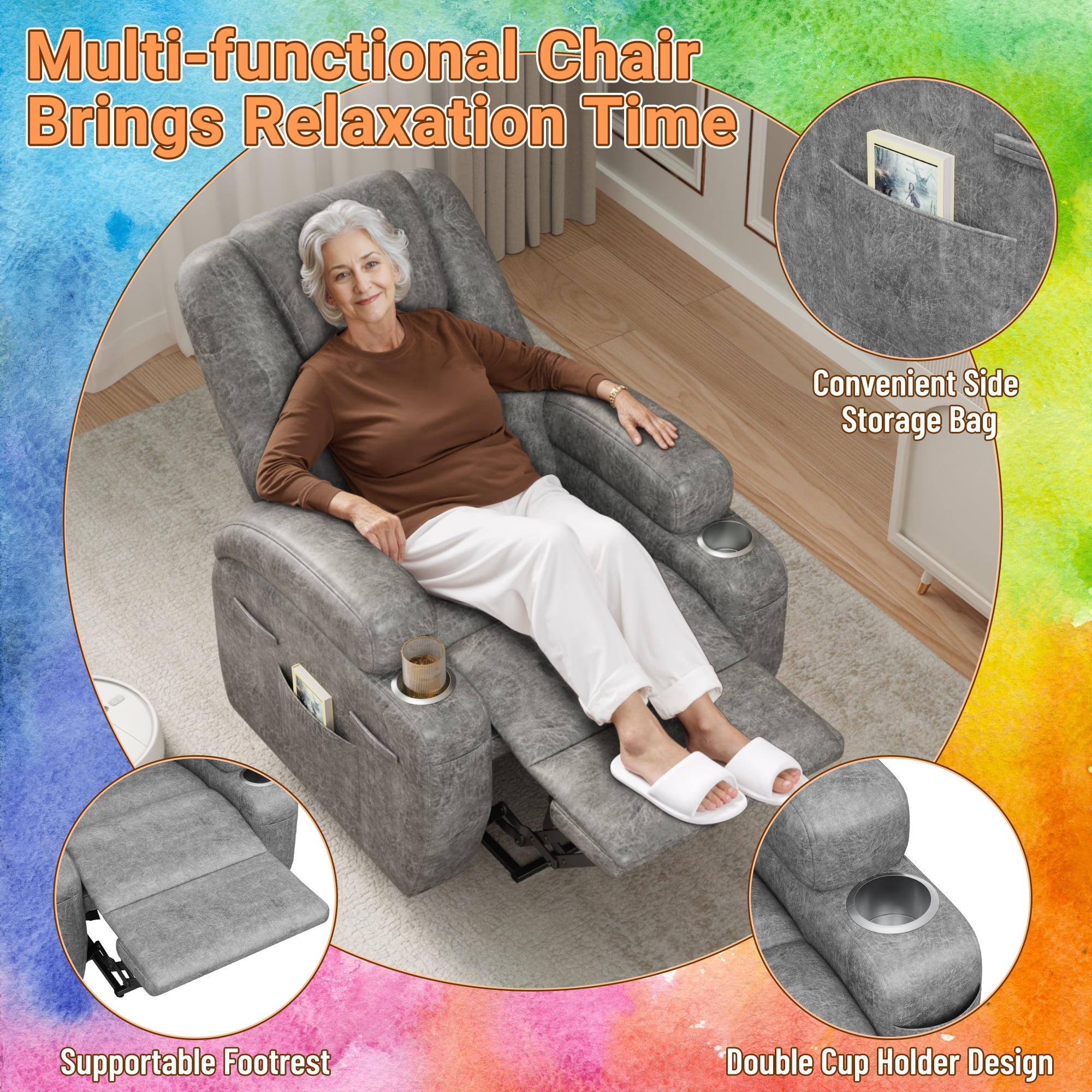 Vineego Power Lift Recliner Chair with Massage - Remote Control, Leathaire Fabric, Cup Holders for Elderly & Home Theater,Gray