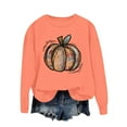 thumbnail image 4 of Ounisa Halloween Women's Pullover Thanksgiving Sweatshirt Pumpkin Printed Crew Neck Blouse Long Sleeve Tops with Pocket, 4 of 5
