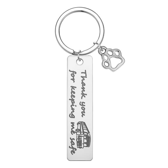 Engraved Letter Thank You For Keeping Me Safe Bus Driver Keychain Cartoon Dog Cat Paw Keyrings Stainless Steel Key Chain
