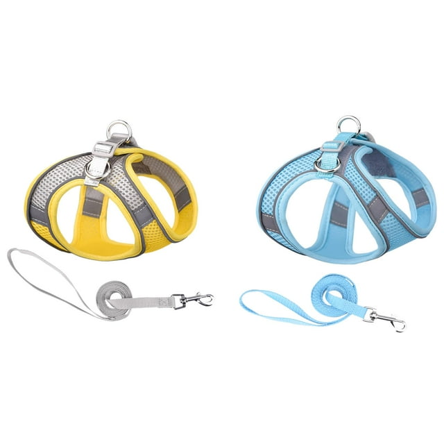 (Lot de 2) Rinsvye Harnais en Maille Douce pour Chien Petits Chandails et Ensemble de Laisse pour Marcher Été Harnais Gilet Réfléchissant Bandes Réglables Sans Traction Fournitures pour Petits Chiens et H