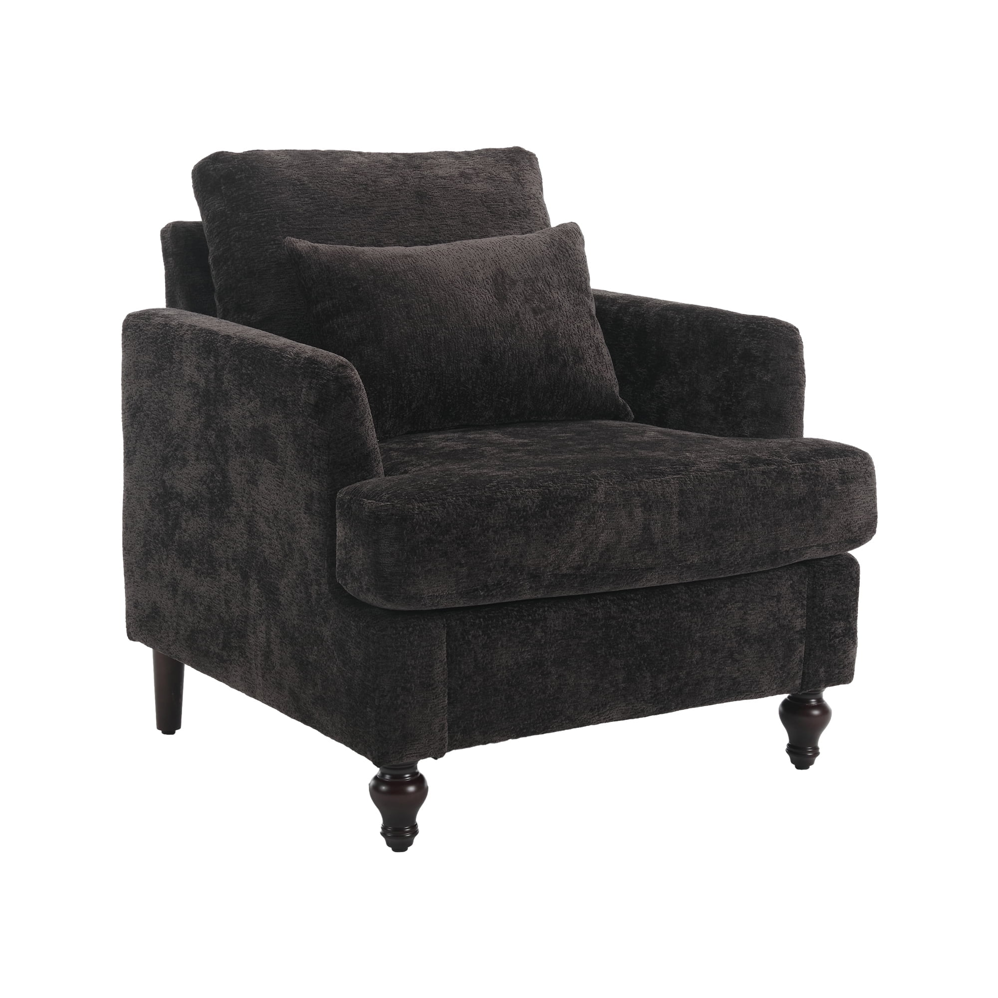 MOONMISS Modern Accent Chair, Wood Frame Upholstered Chenille Arm Chair, Comfy Small Single Couch For Living Room, Bedroom,Office Room Black