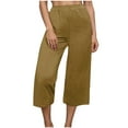 thumbnail image 2 of Hicidod Womens Capri Pants Linen Lightweight Wide Leg Cropped Pants Trendy Solid Elastic High Waist Straight Casual Trouser for Summer, 2 of 7